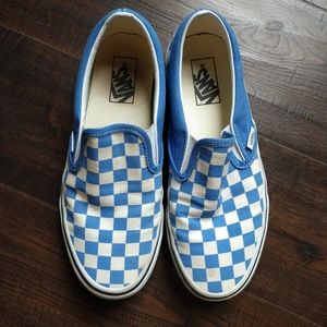 Blue and White Checkerboard Slip On Vans